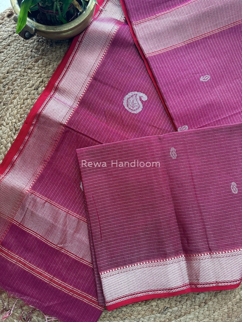 Maheshwari Magenta Silver Buta Butti Saree SKB04