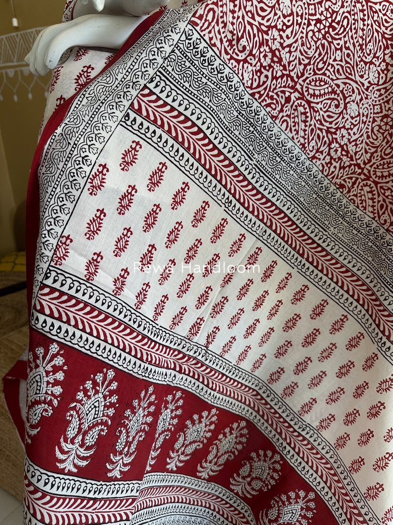 White-Red Bagh Print Cotton Suit BGCSJ0197
