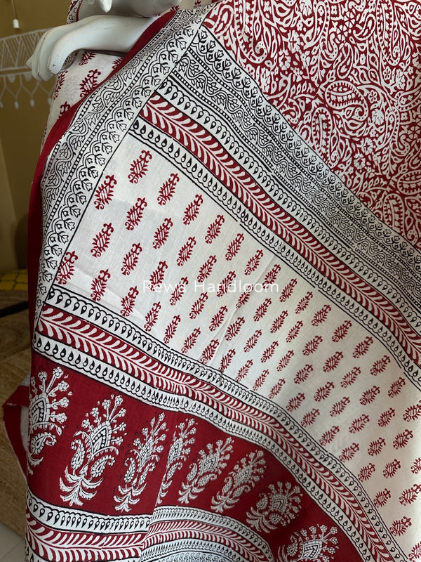 White-Red Bagh Print Cotton Suit BGCSJ0197