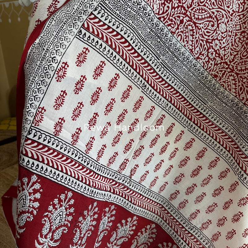 White-Red Bagh Print Cotton Suit BGCSJ0197