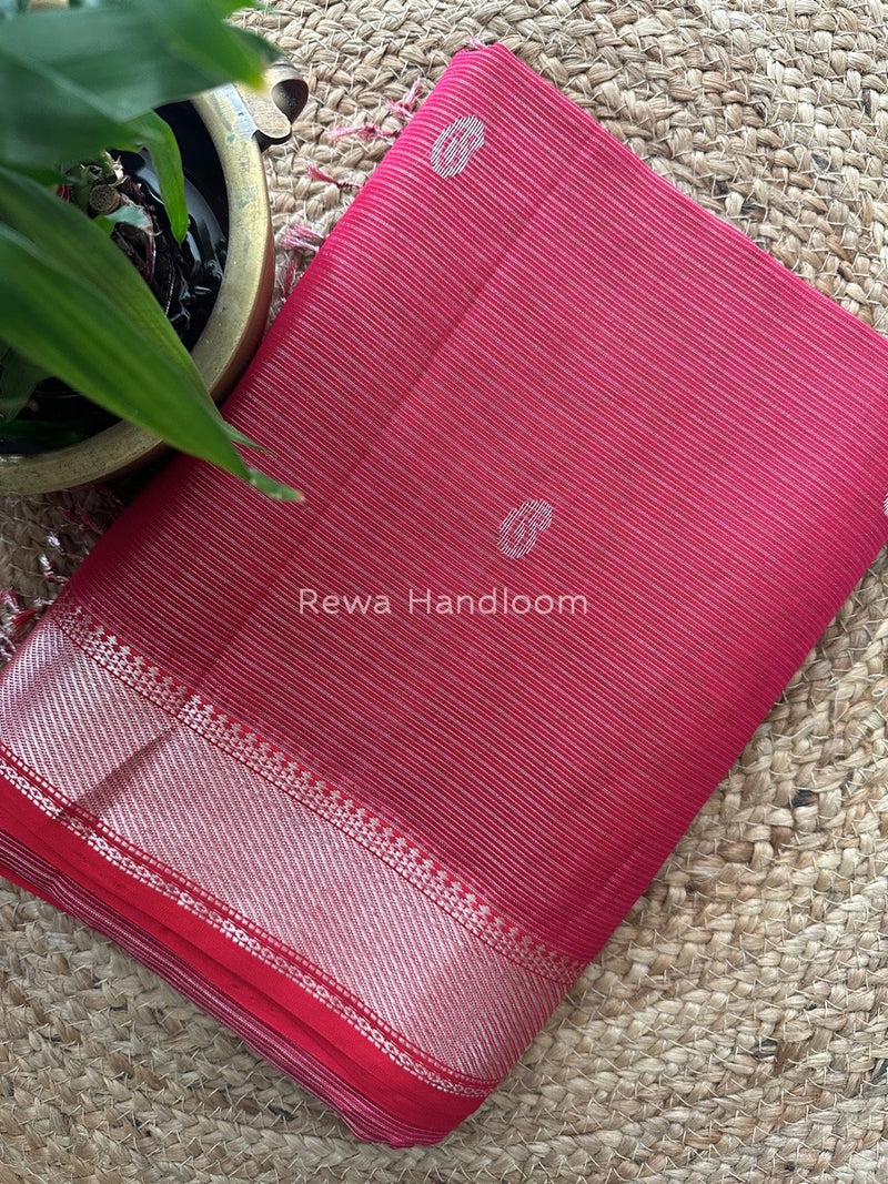 Maheshwari Red Silver Buta Butti Saree SKB01