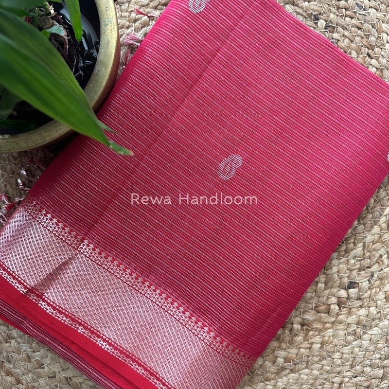 Maheshwari Red Silver Buta Butti Saree SKB01