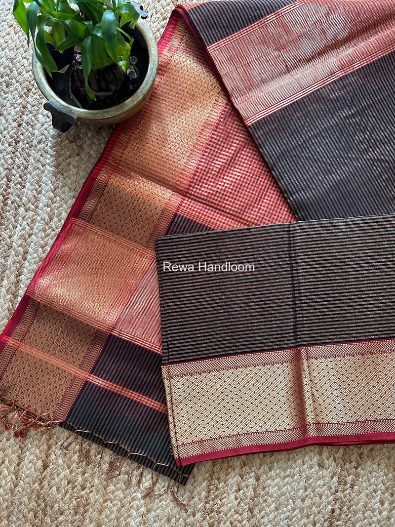 Exclusive Maheshwari Black Tissue Silk Saree ZTS0171