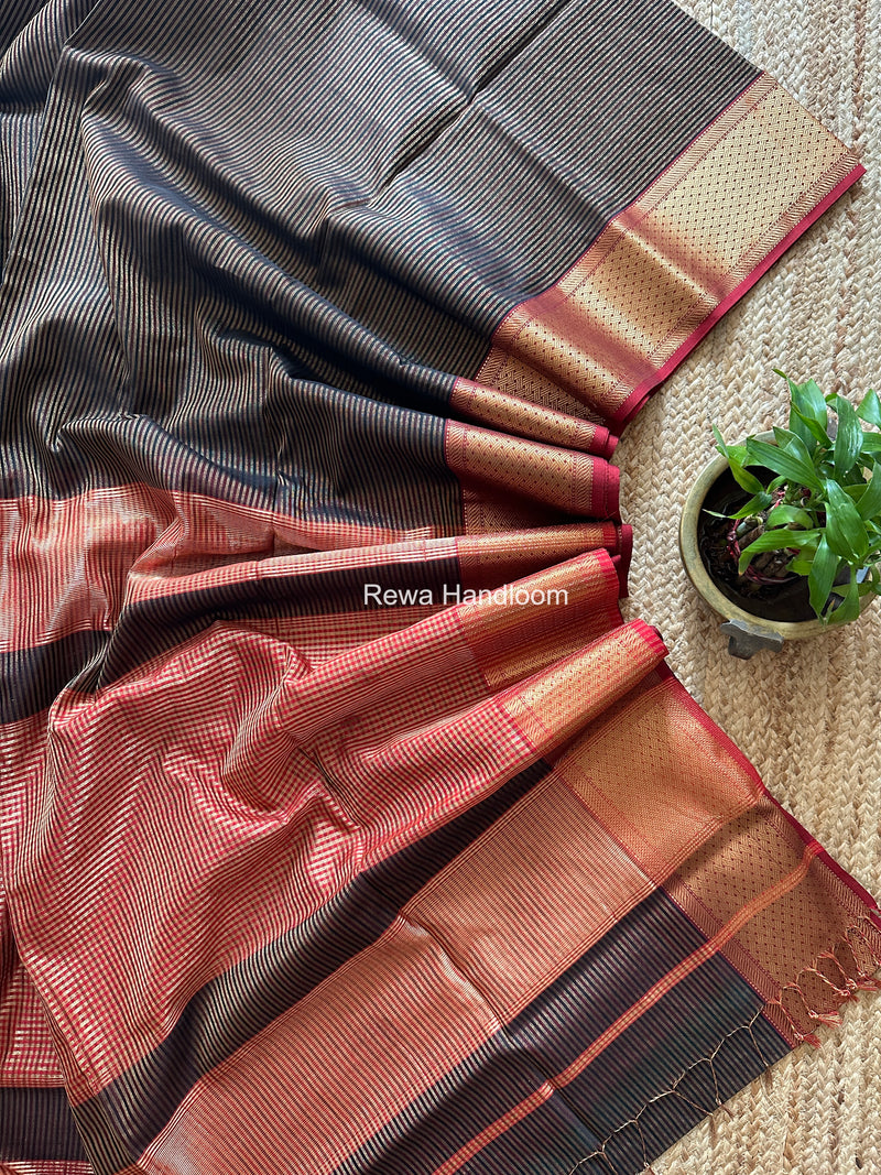 Exclusive Maheshwari Black Tissue Silk Saree ZTS0171