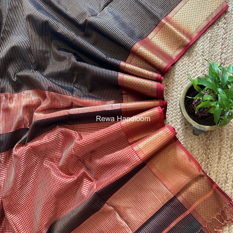 Exclusive Maheshwari Black Tissue Silk Saree ZTS0171