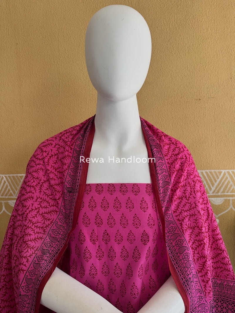 Fuchsia Pink-Maroon Bagh Print Cotton Suit BGCSJ0143