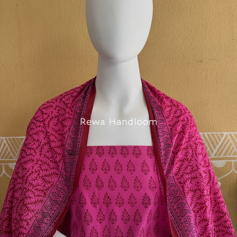 Fuchsia Pink-Maroon Bagh Print Cotton Suit BGCSJ0143