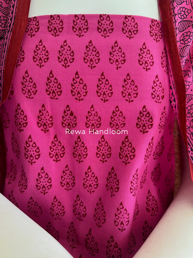 Fuchsia Pink-Maroon Bagh Print Cotton Suit BGCSJ0143