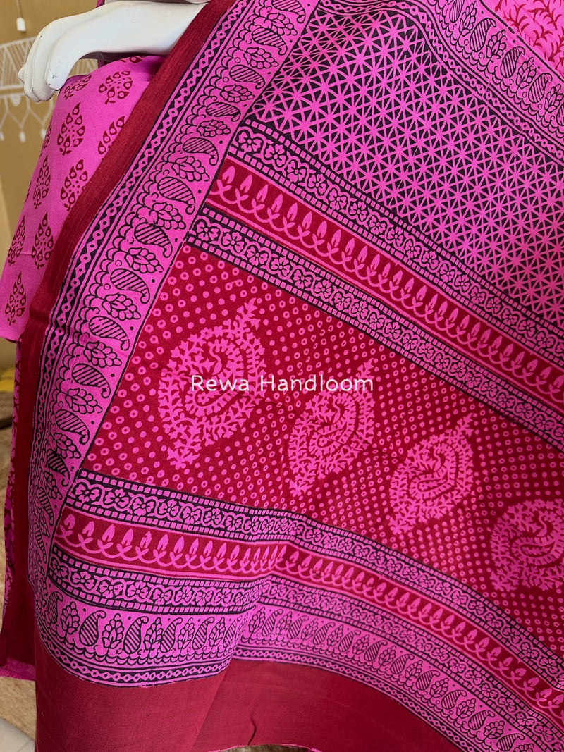 Fuchsia Pink-Maroon Bagh Print Cotton Suit BGCSJ0143