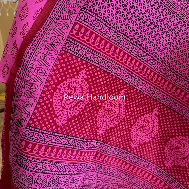 Fuchsia Pink-Maroon Bagh Print Cotton Suit BGCSJ0143