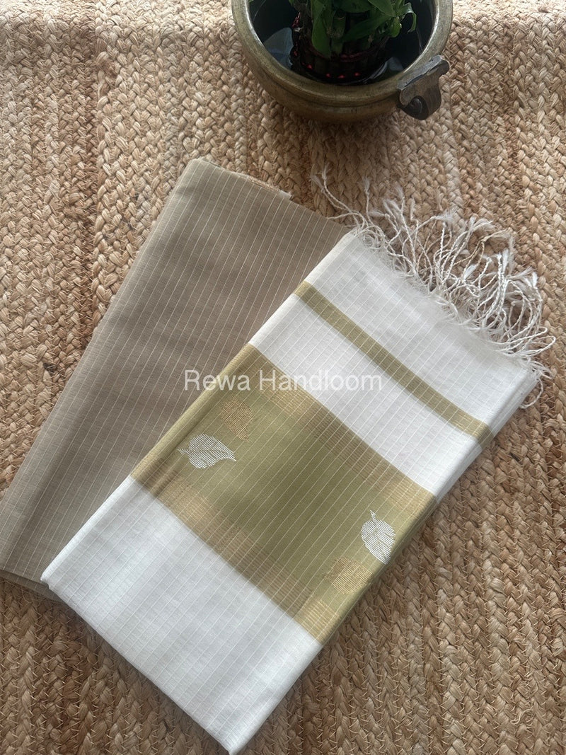 Maheshwari Beige-White Patti Butti Top-Dupatta Set MS077