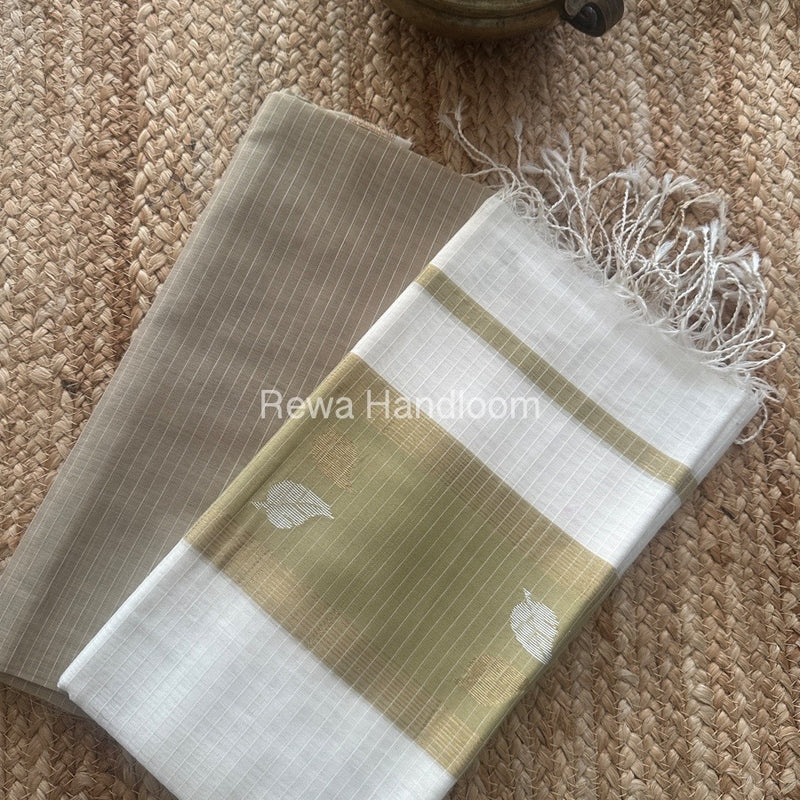 Maheshwari Beige-White Patti Butti Top-Dupatta Set MS077