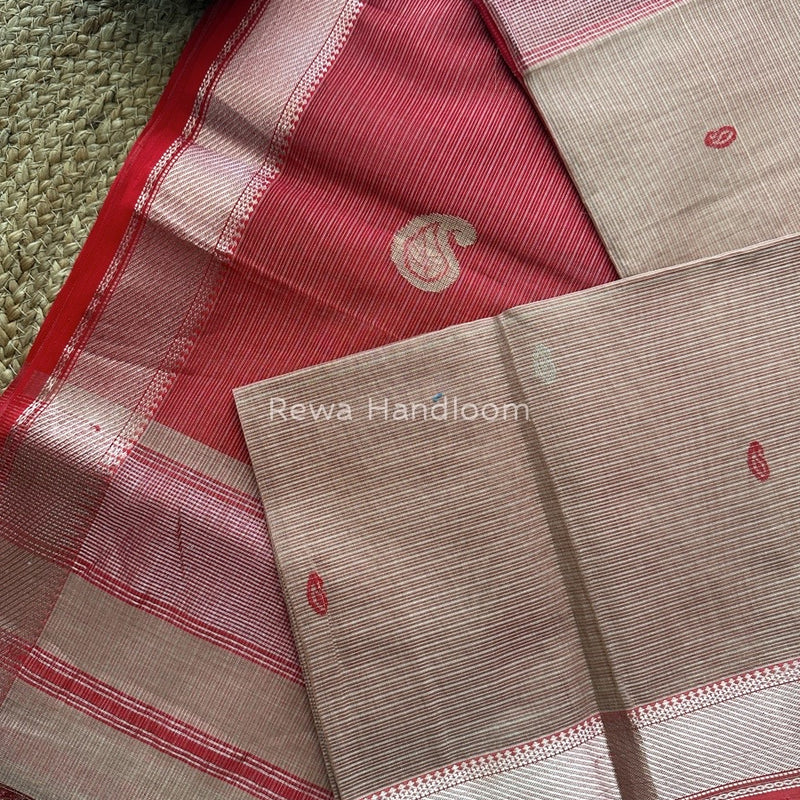 Maheshwari Beige Silver Buta Butti Saree SKB03
