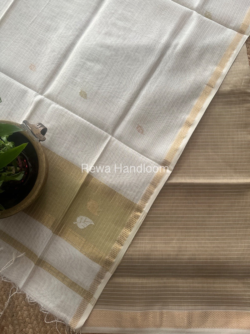 Maheshwari Beige-White Patti Butti Top-Dupatta Set MS077