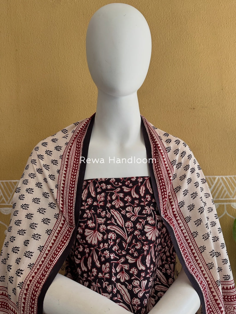 Black-White Bagh Print Cotton Suit BGCSJ0146