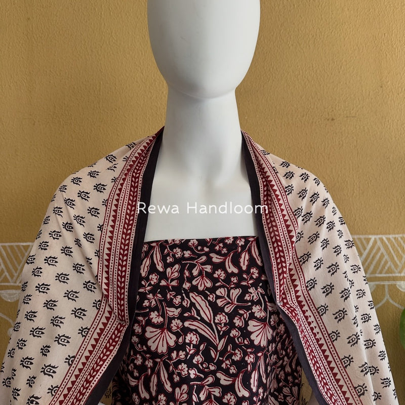 Black-White Bagh Print Cotton Suit BGCSJ0146
