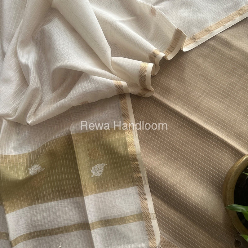 Maheshwari Beige-White Motifs Top-Dupatta Set MS0126