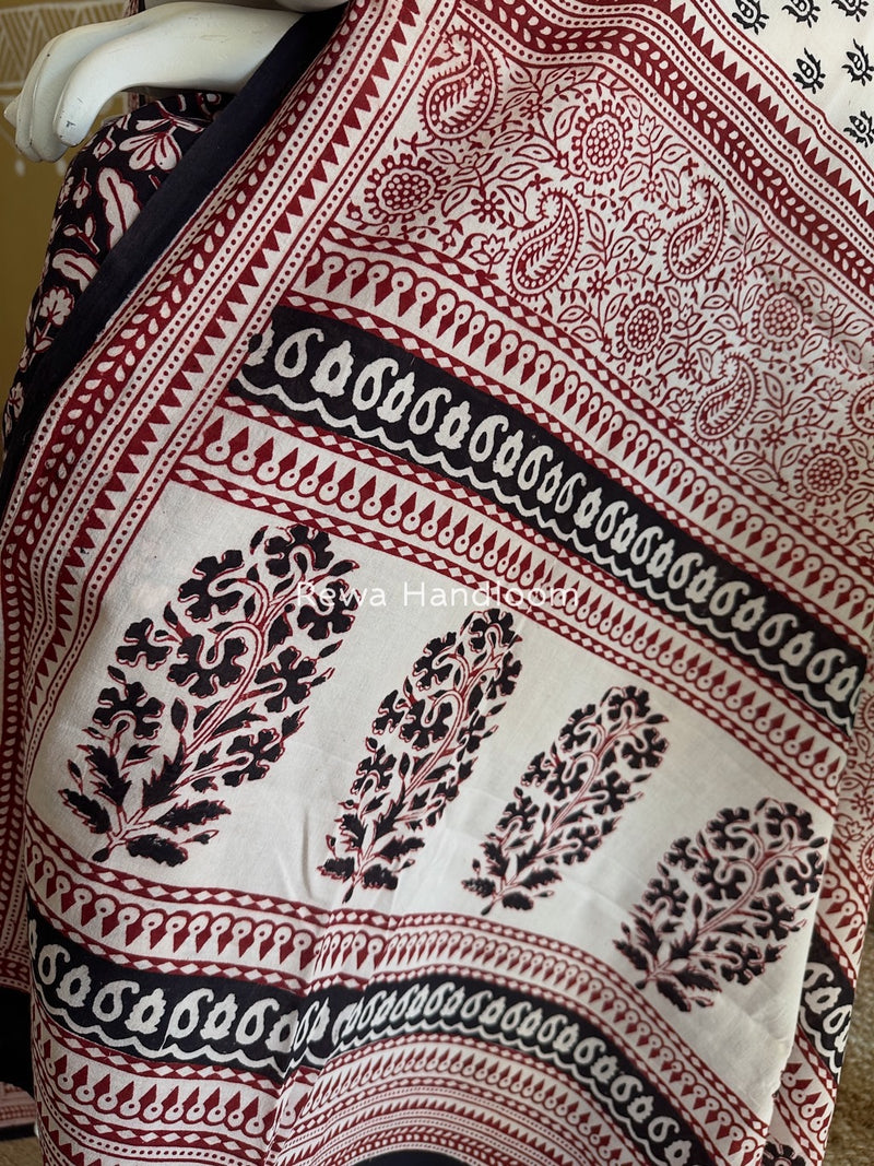Black-White Bagh Print Cotton Suit BGCSJ0146