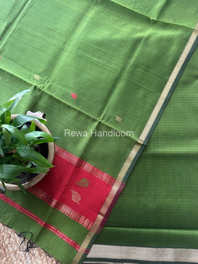 Maheshwari Mehendi Green-Red Motifs Top-Dupatta Set MS0127