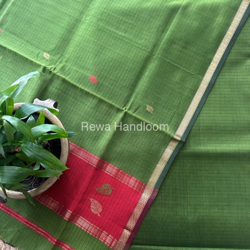 Maheshwari Mehendi Green-Red Motifs Top-Dupatta Set MS0127