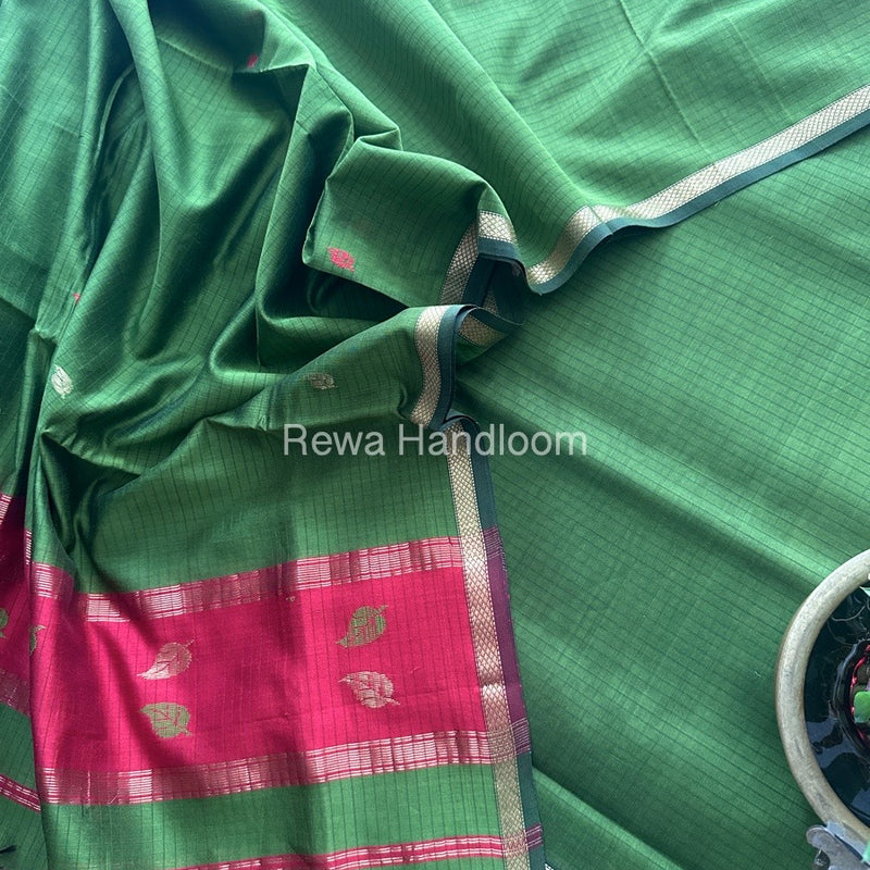 Maheshwari Mehendi Green-Red Motifs Top-Dupatta Set MS0127