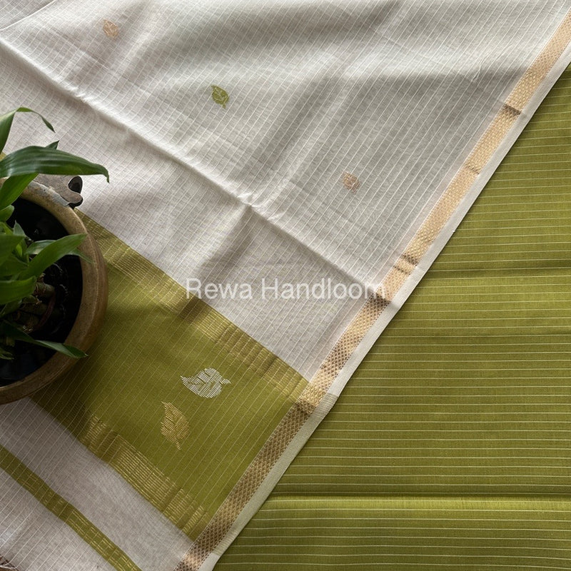 Maheshwari Mehendi Green-White Motifs Top-Dupatta Set MS0115