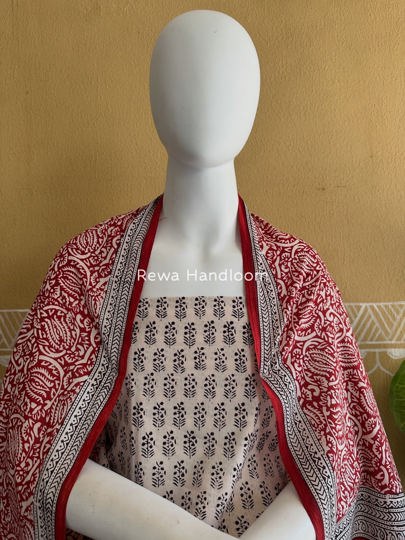 White-Maroon Bagh Print Cotton Suit BCS001