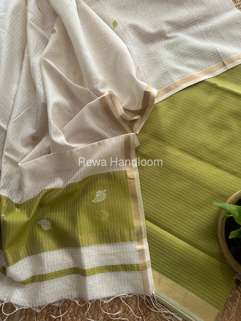 Maheshwari Mehendi Green-White Motifs Top-Dupatta Set MS0115