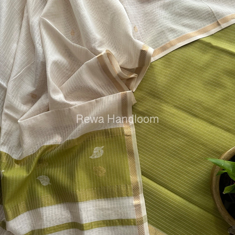 Maheshwari Mehendi Green-White Motifs Top-Dupatta Set MS0115