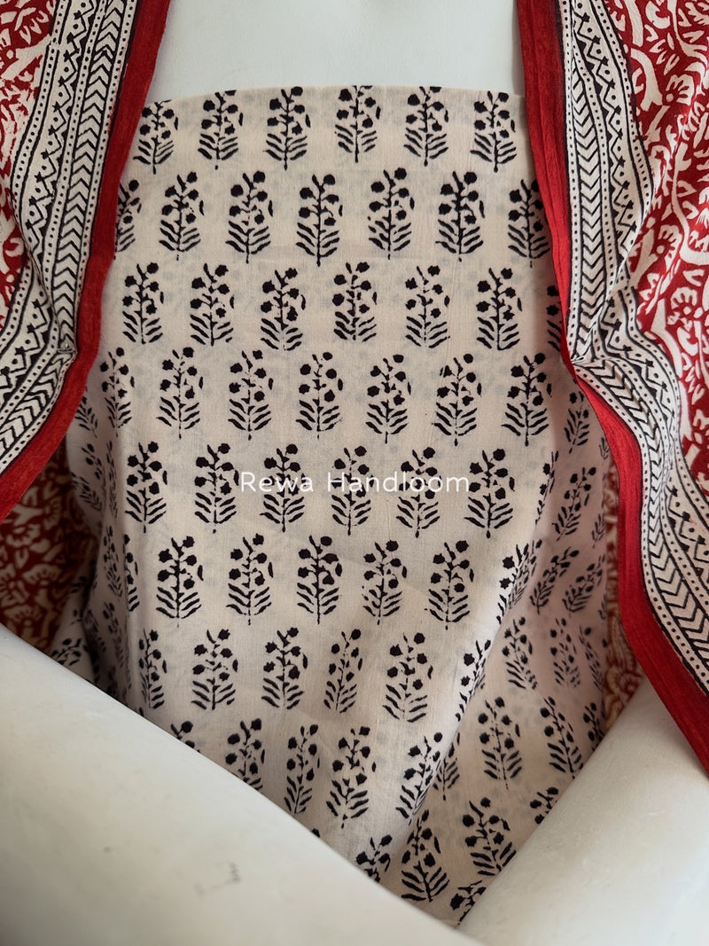 White-Maroon Bagh Print Cotton Suit BCS001