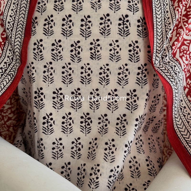 White-Maroon Bagh Print Cotton Suit BCS001