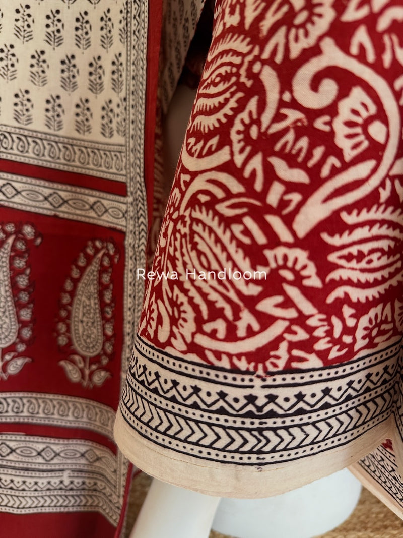 White-Maroon Bagh Print Cotton Suit BCS001