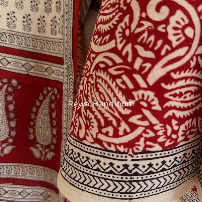 White-Maroon Bagh Print Cotton Suit BCS001