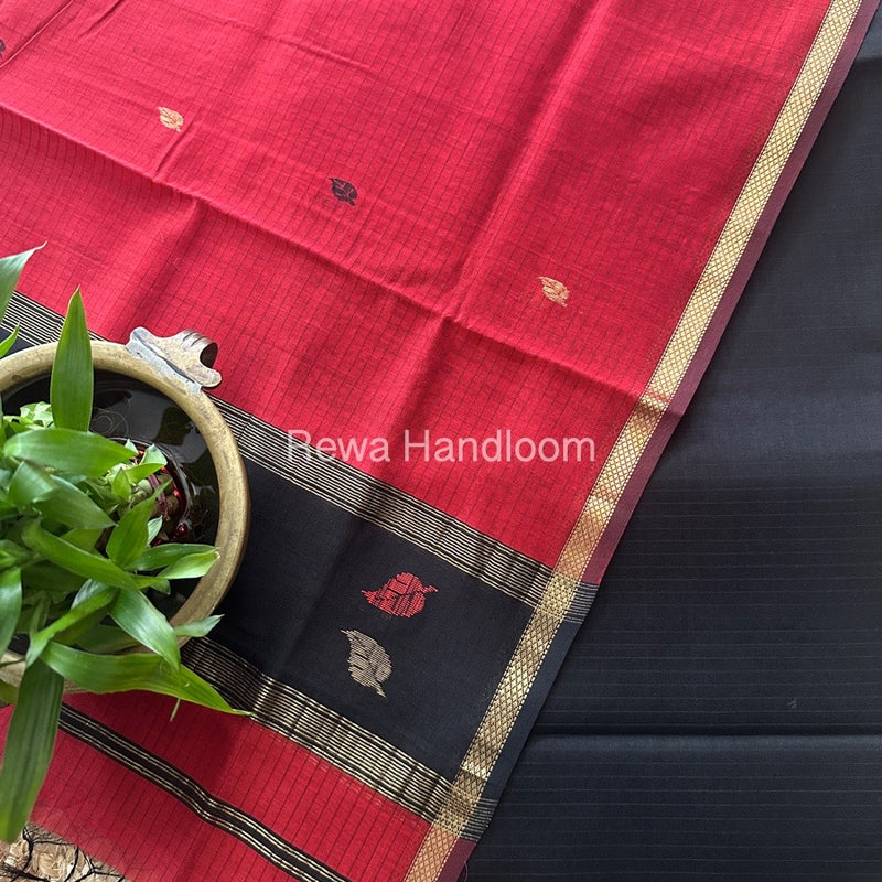 Maheshwari Black-Red Motifs Top-Dupatta Set MS0112