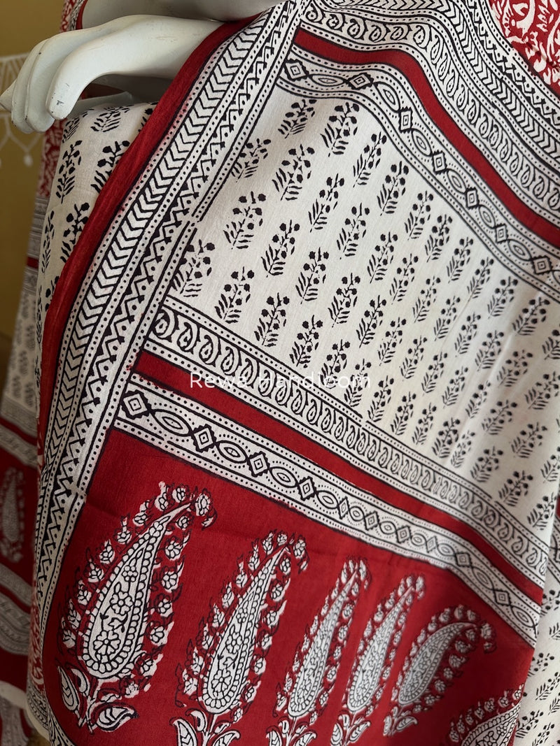 White-Maroon Bagh Print Cotton Suit BCS001