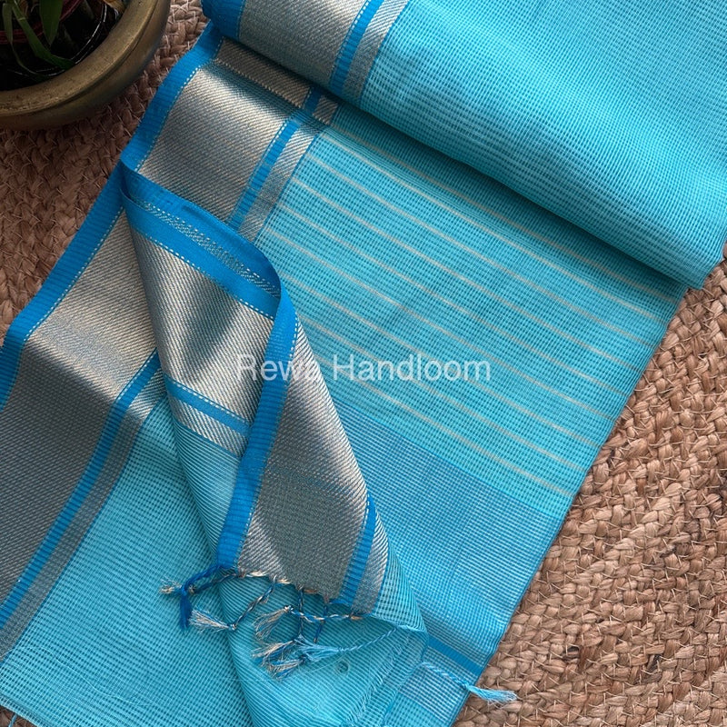 Exclusive Maheswari Self Checks Aqua Green Saree MCS020