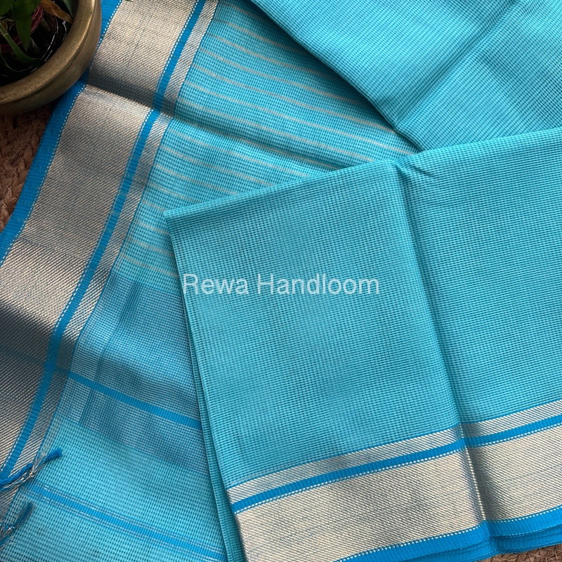 Exclusive Maheswari Self Checks Aqua Green Saree MCS020