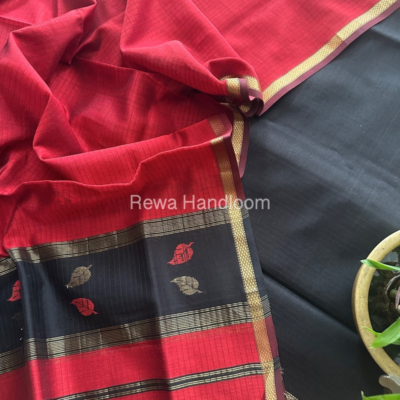 Maheshwari Black-Red Motifs Top-Dupatta Set MS0112