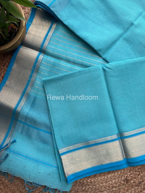 Exclusive Maheswari Self Checks Aqua Green Saree MCS020