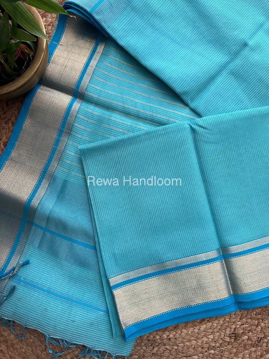 Exclusive Maheswari Self Checks Aqua Green Saree MCS020