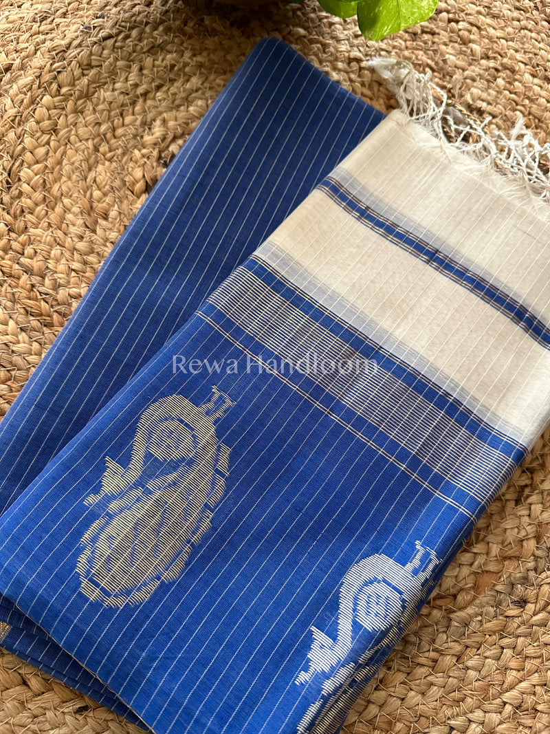 Maheshwari Blue-White Peacock Buta-Buti Top-Dupatta Set BTP02