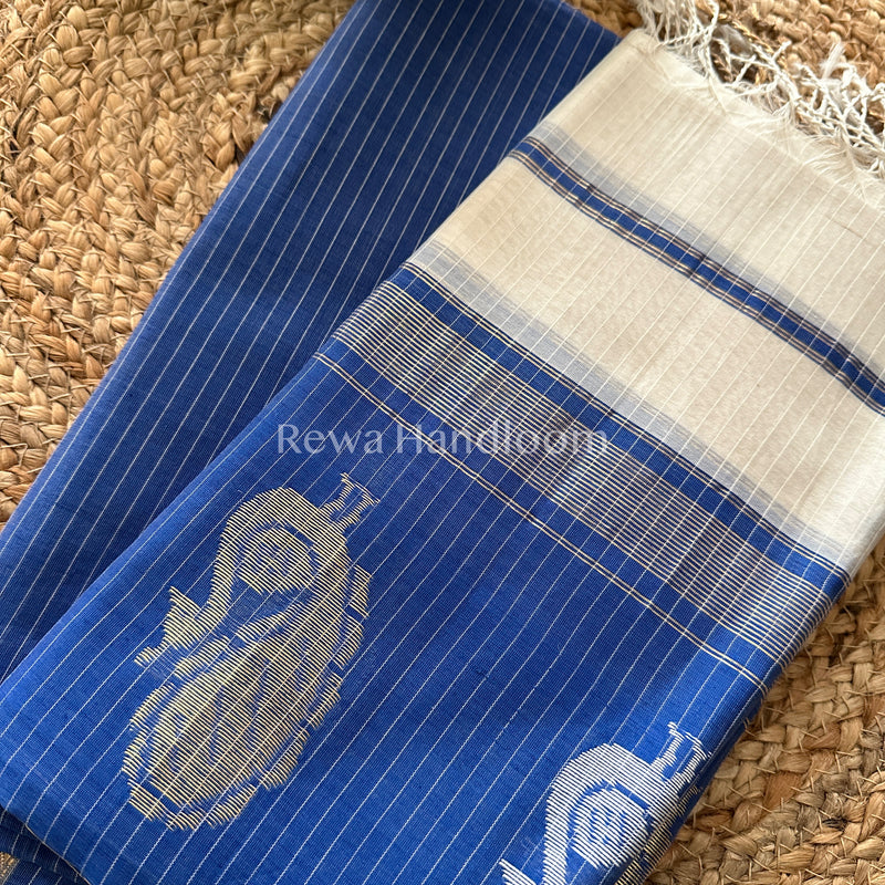 Maheshwari Blue-White Peacock Buta-Buti Top-Dupatta Set BTP02