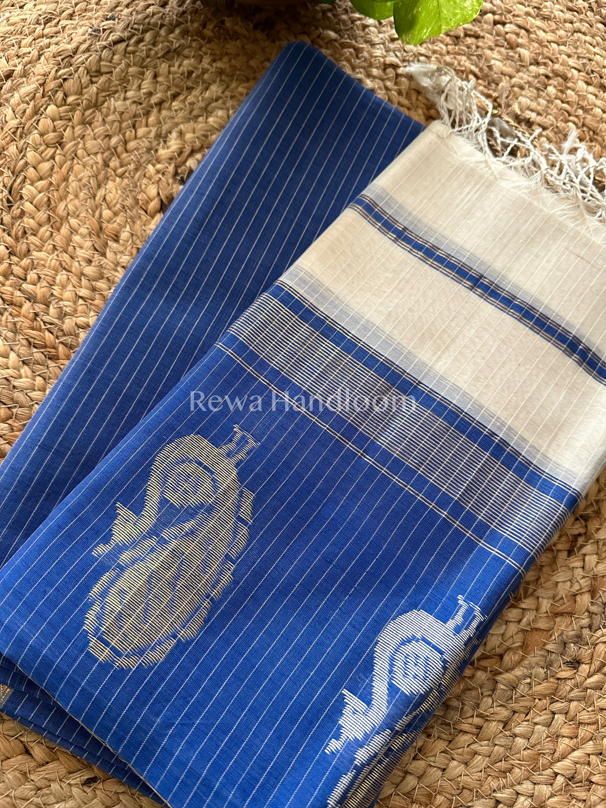 Maheshwari Blue-White Peacock Buta-Buti Top-Dupatta Set-BTP02