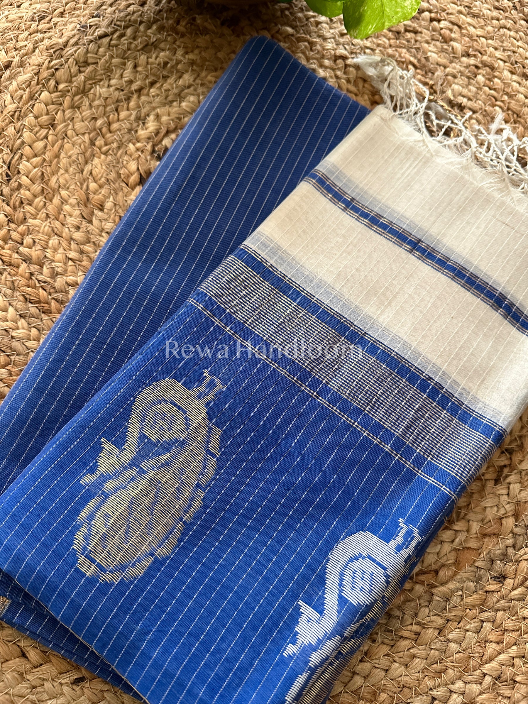 Maheshwari Blue-White Peacock Buta-Buti Top-Dupatta Set-BTP02