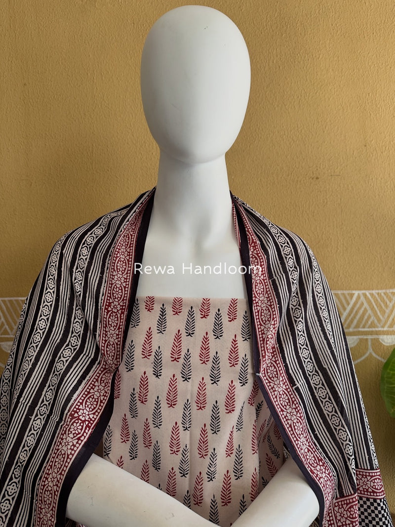White-Black Bagh Print Cotton Suit BGCSJ0216