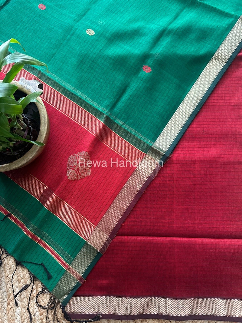 Maheshwari Red-Green Motifs Top-Dupatta Set MS0117