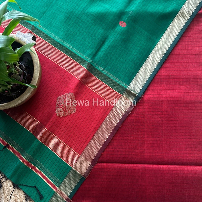 Maheshwari Red-Green Motifs Top-Dupatta Set MS0117