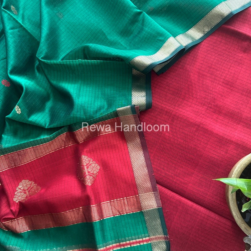 Maheshwari Red-Green Motifs Top-Dupatta Set MS0117