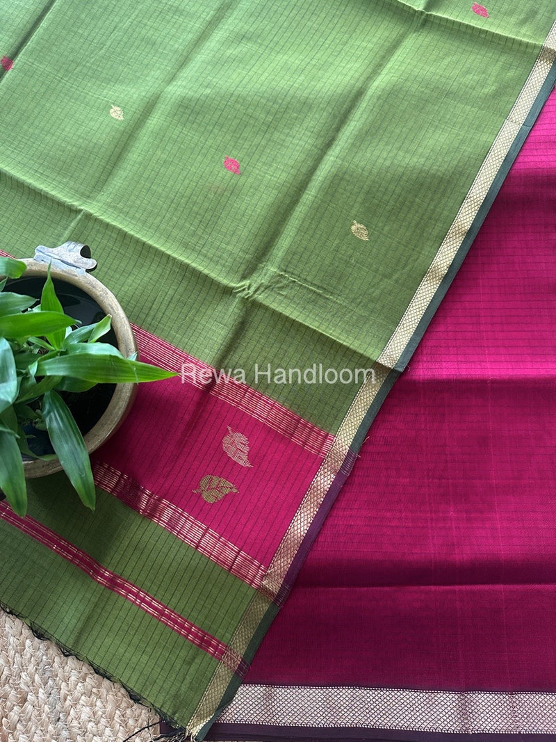 Maheshwari Rani Pink-Mehendi Green Motifs Top-Dupatta Set MS0118