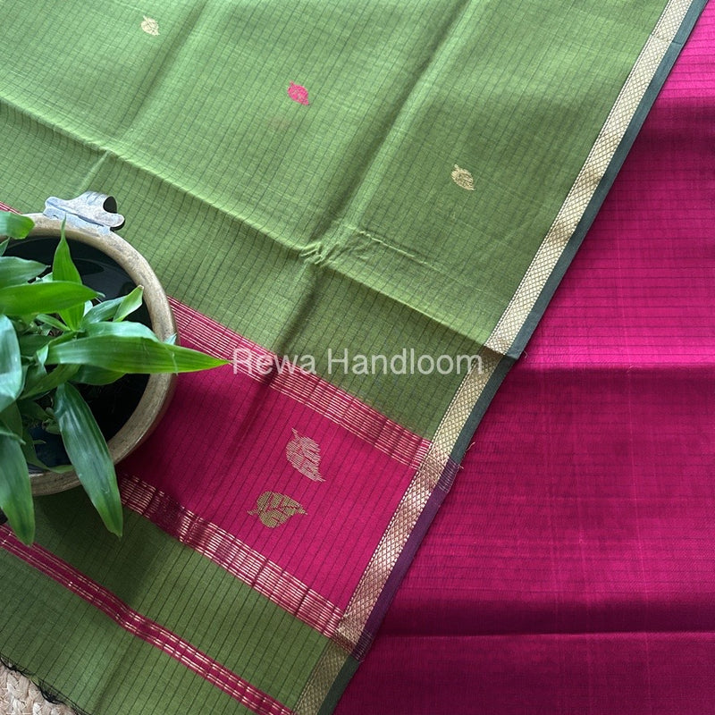 Maheshwari Rani Pink-Mehendi Green Motifs Top-Dupatta Set MS0118